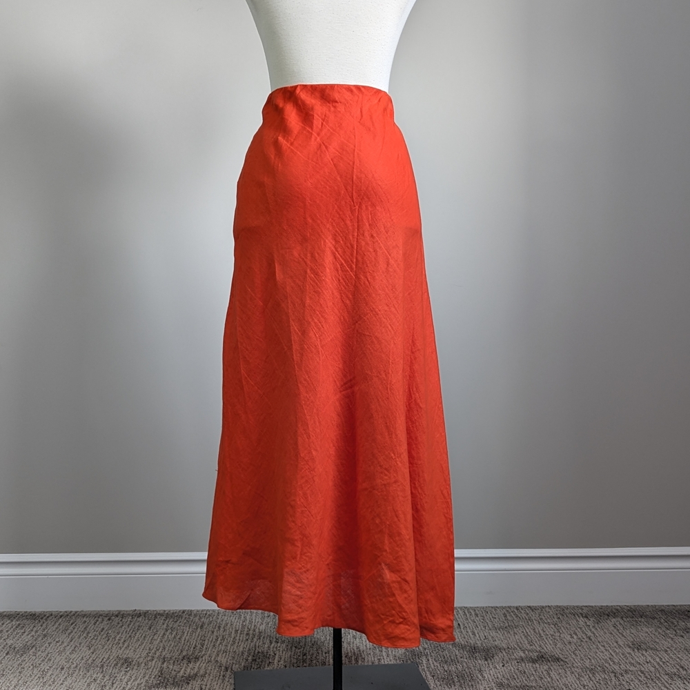 Orange 100% Linen Asymmetrical Maxi Skirt Summer Spring Resort Lightweight - Picture 4 of 13